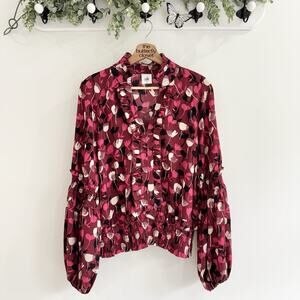 Cabi Corsage Blouse in Wine #4157 Elastic Sleeves and Waist - Size M 9-8019